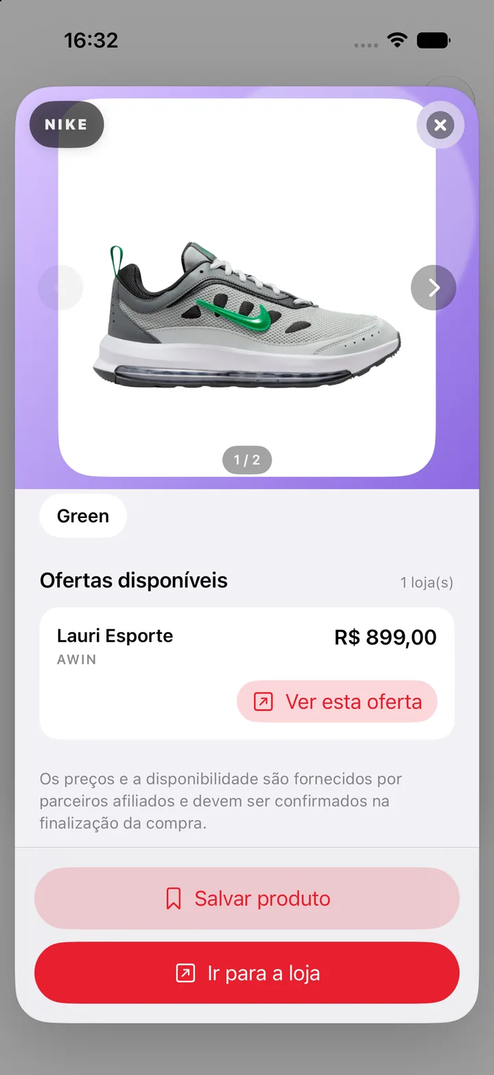 Oferta de parceiro afiliado no detalhe do produto